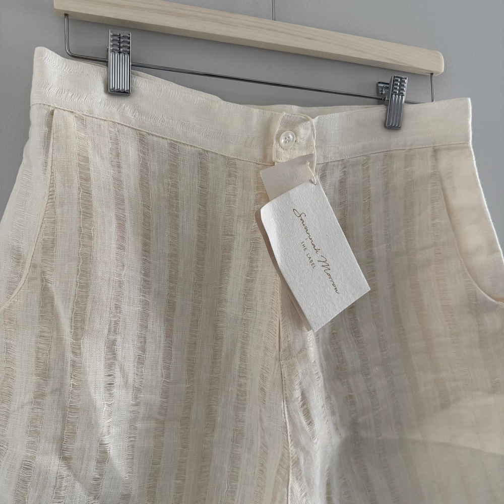 Savannah Morrow Dylan Shorts Cream Handloom 100% Linen High Waisted NWT Large - Picture 2 of 14
